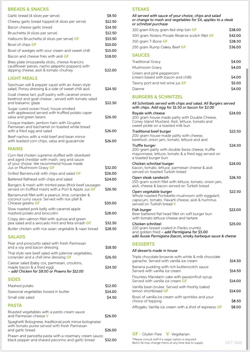 Menu, Royal Hotel