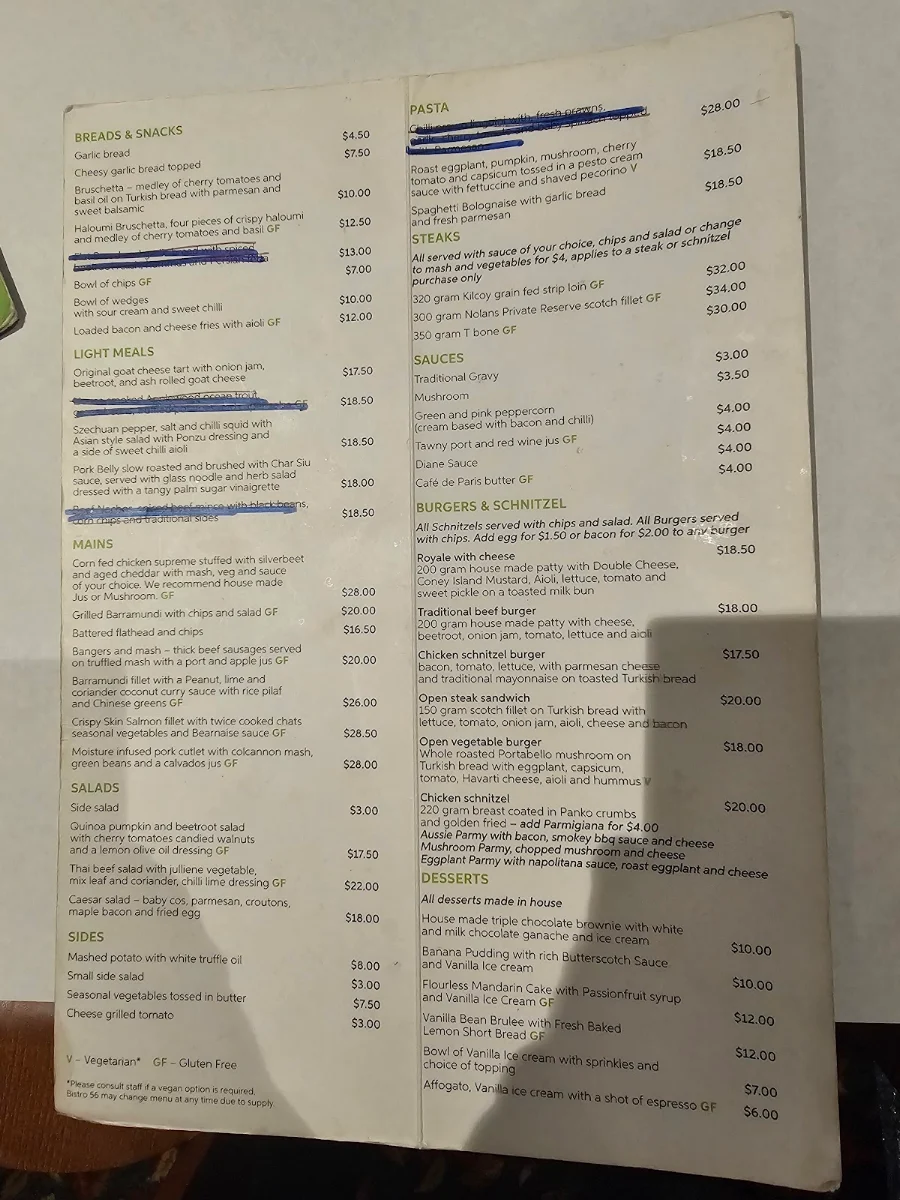 Menu, Royal Hotel