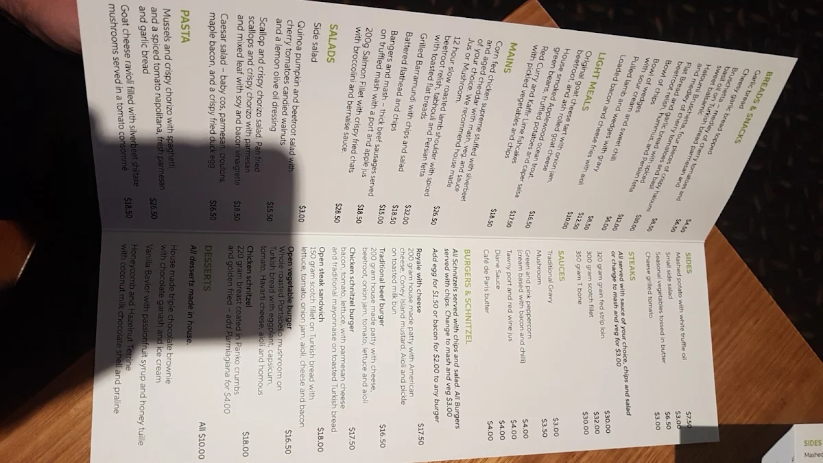 Menu, Royal Hotel