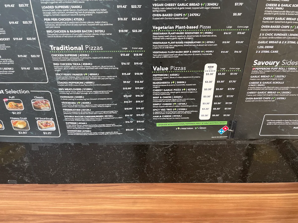 Menu, Domino's Pizza Newton