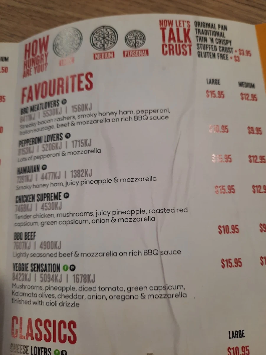 Menu, Pizza Hut Merrylands