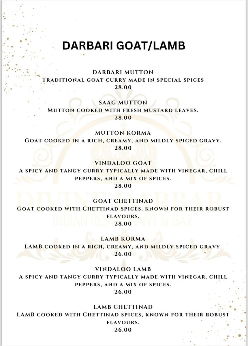 Menu, Divine Darbar