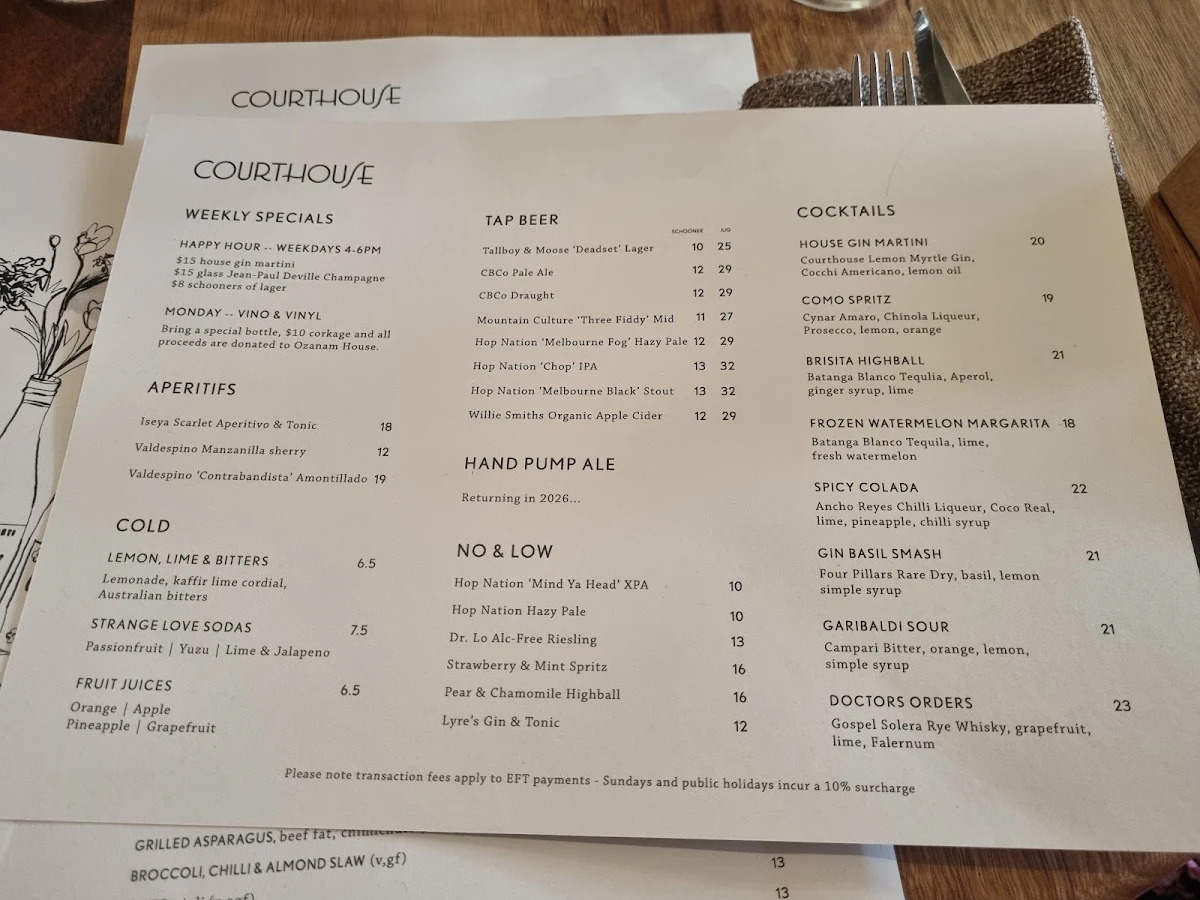 Menu, The Courthouse
