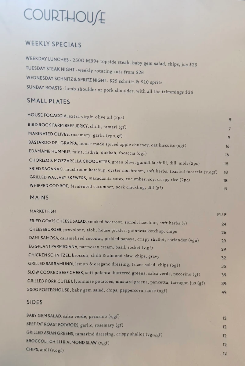 Menu, The Courthouse