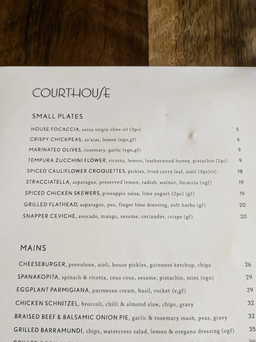 Menu, The Courthouse