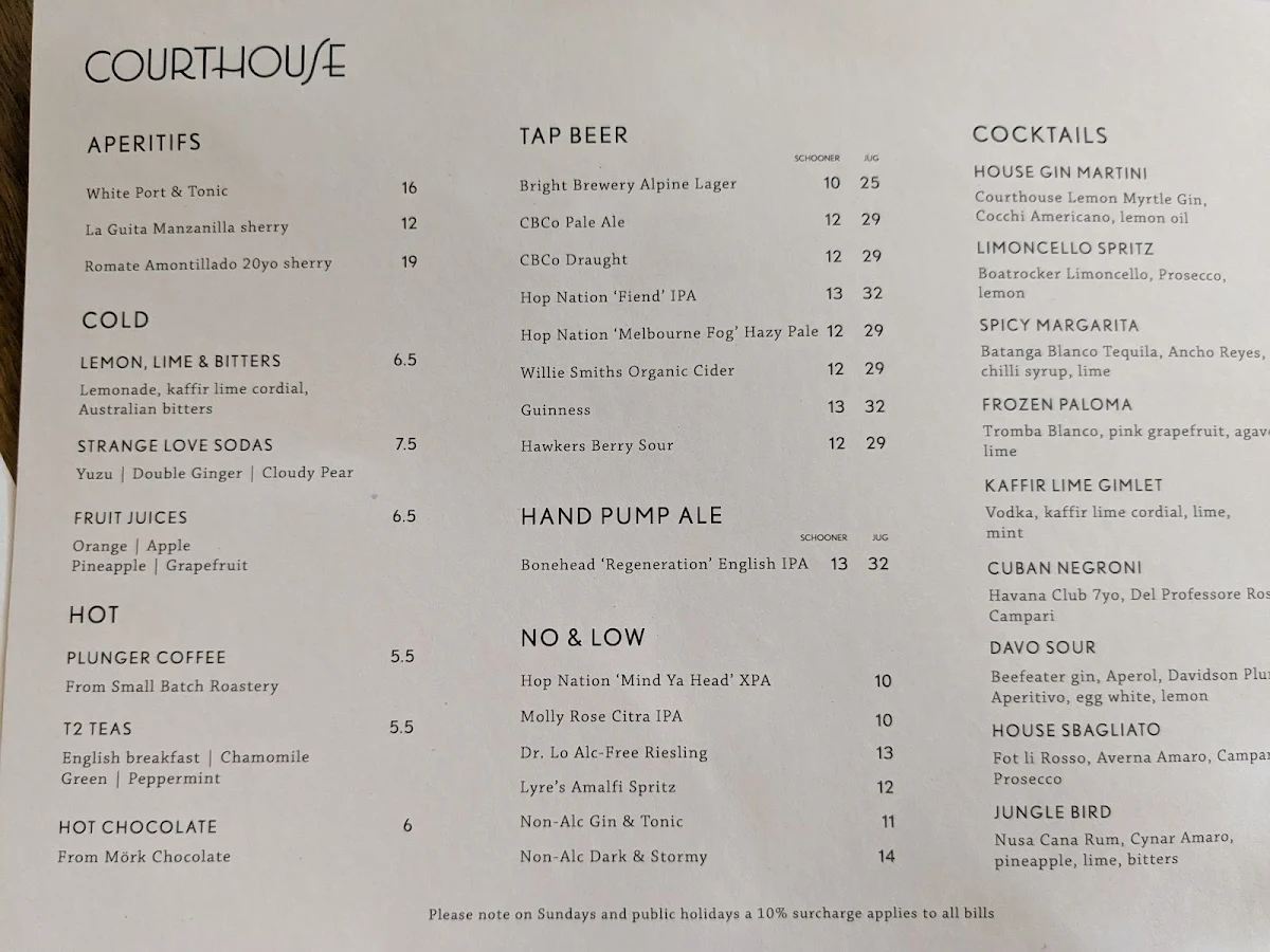 Menu, The Courthouse