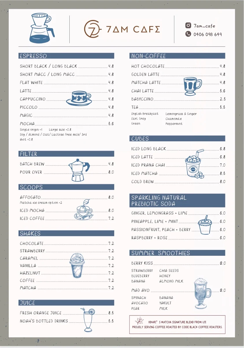 Menu, 7AM CAFE