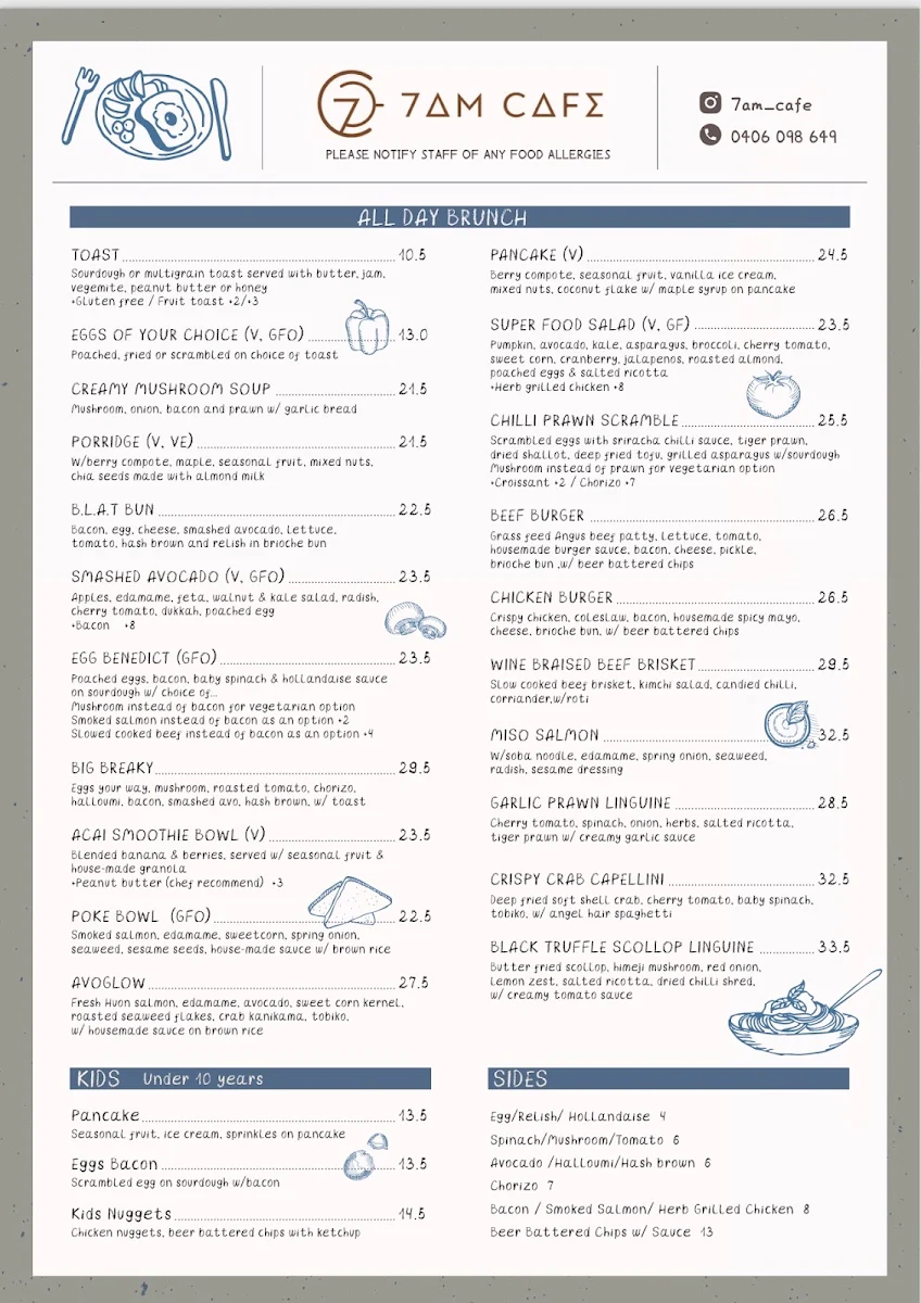 Menu, 7AM CAFE