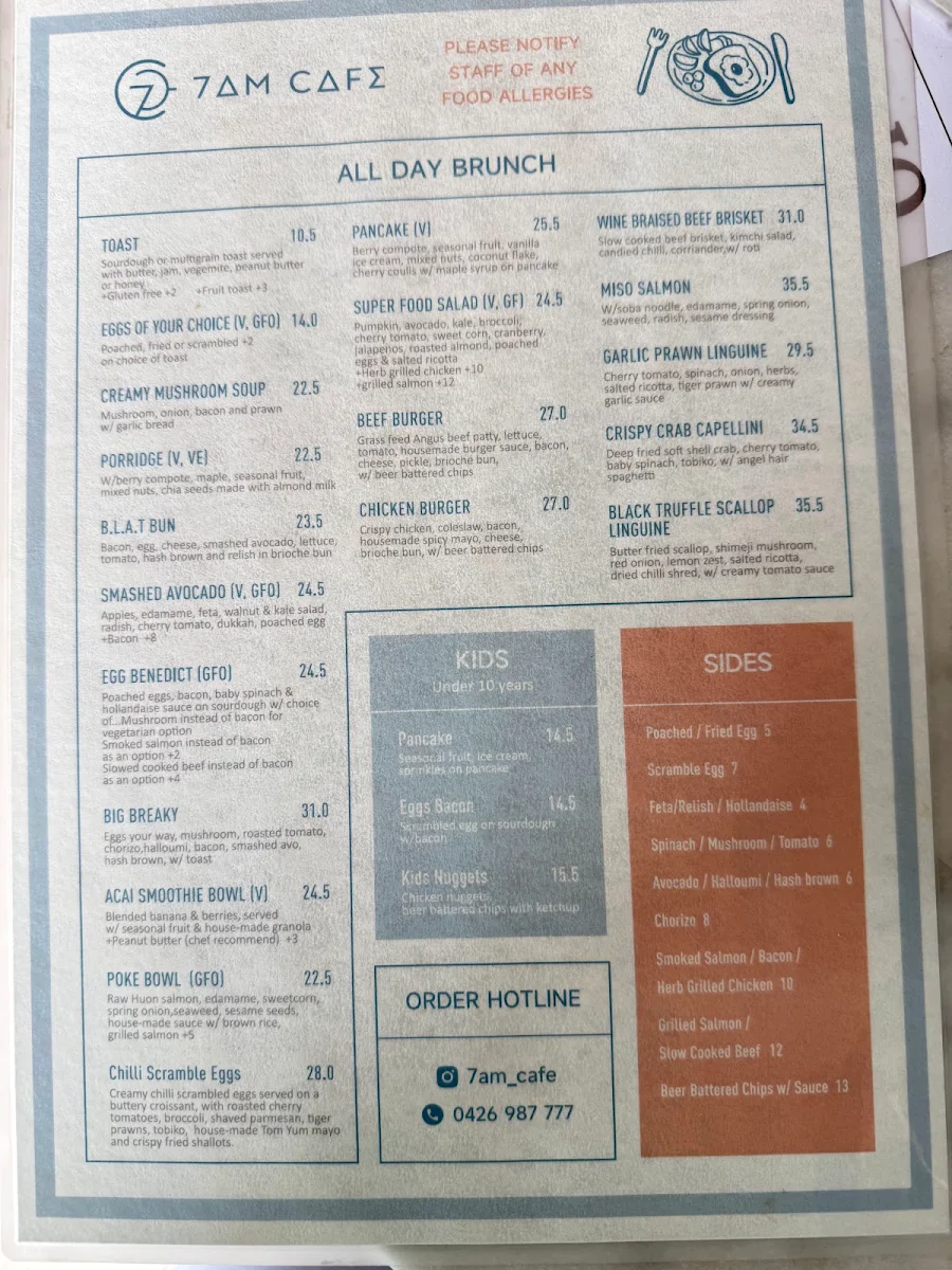 Menu, 7AM CAFE