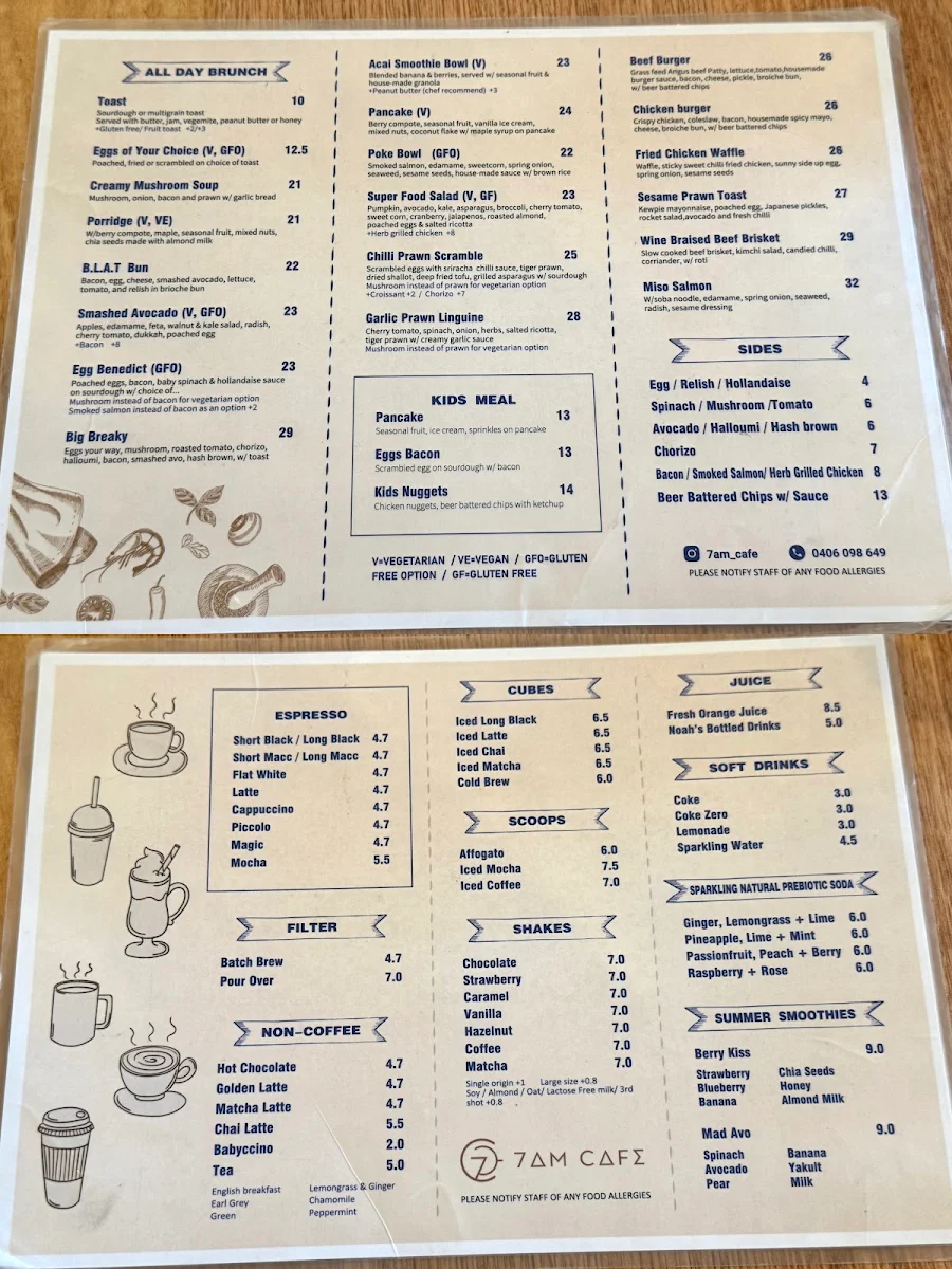 Menu, 7AM CAFE