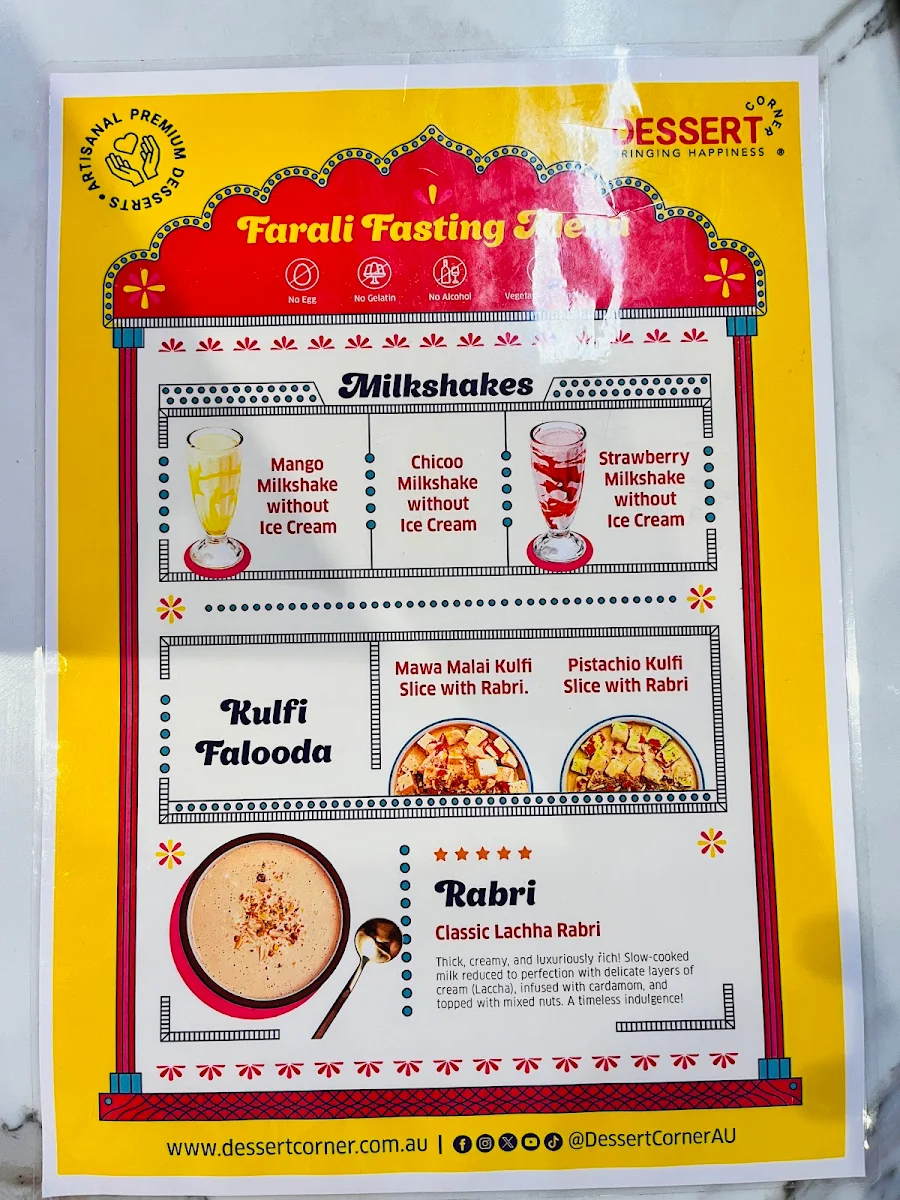Menu, Dessert Corner - Cranbourne North