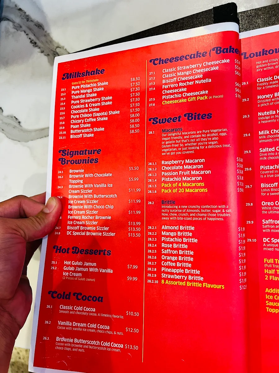 Menu, Dessert Corner - Cranbourne North