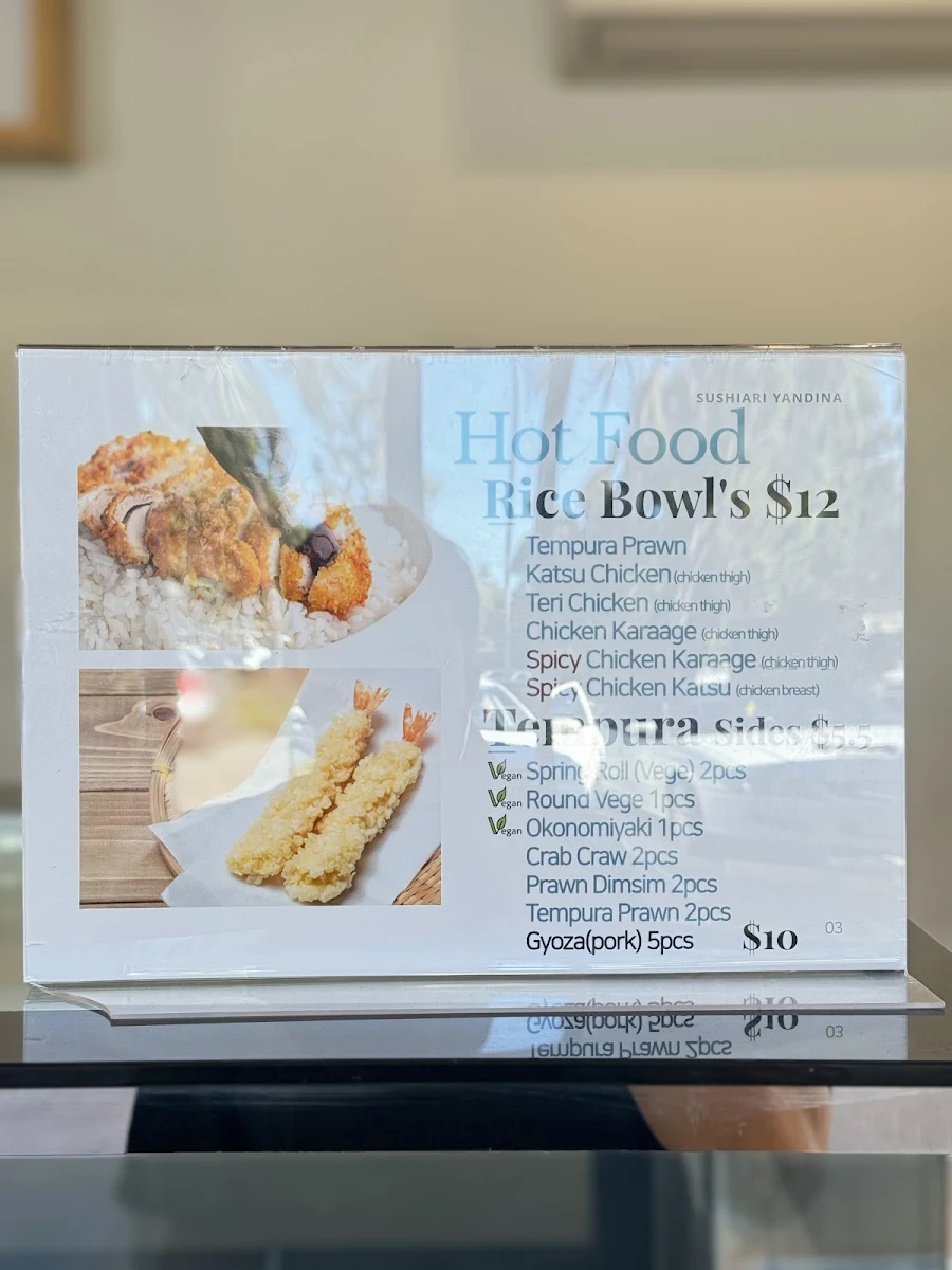 Menu, Sushi Ari Yandina