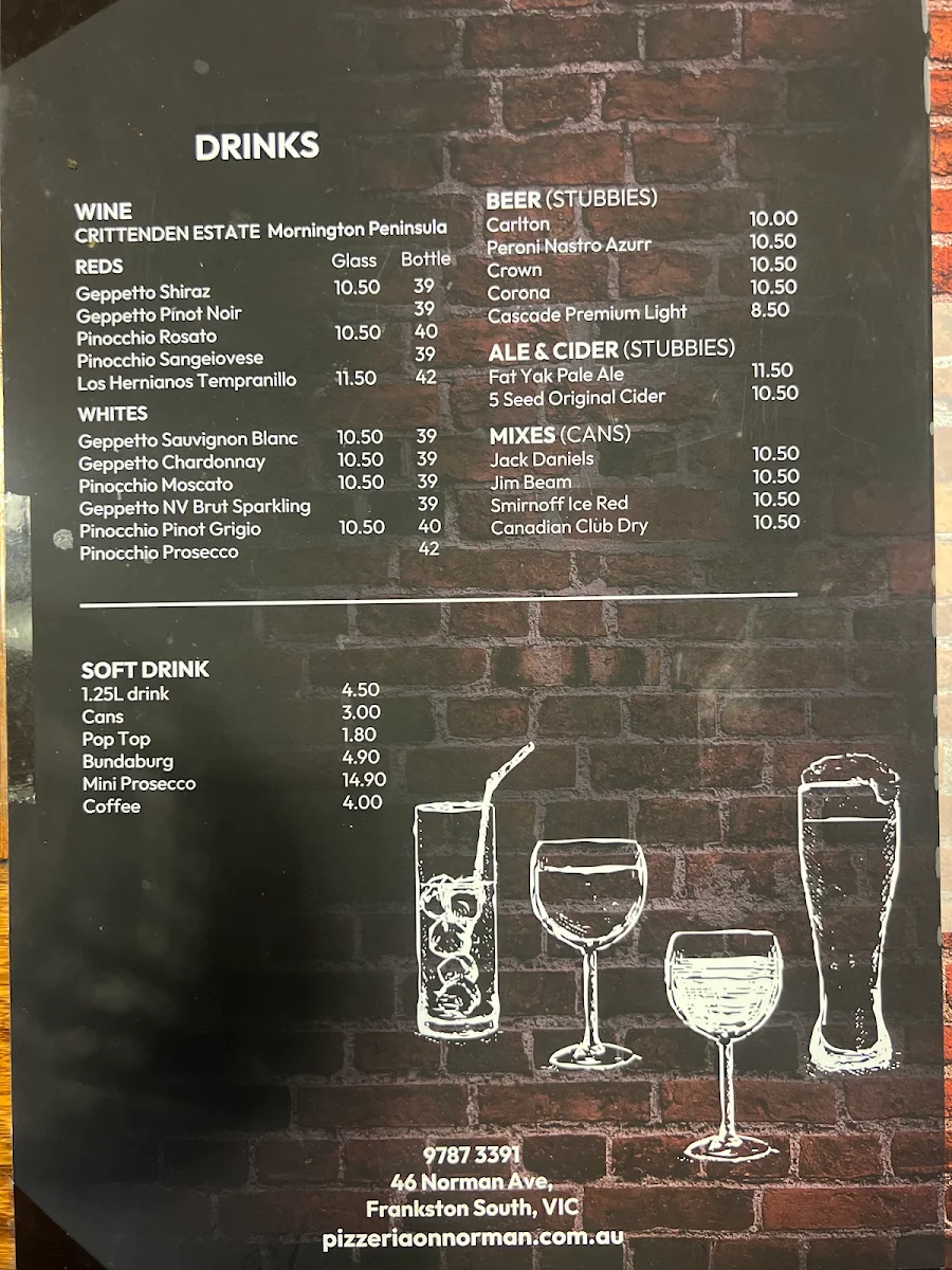 Menu, The Pizzeria On Norman