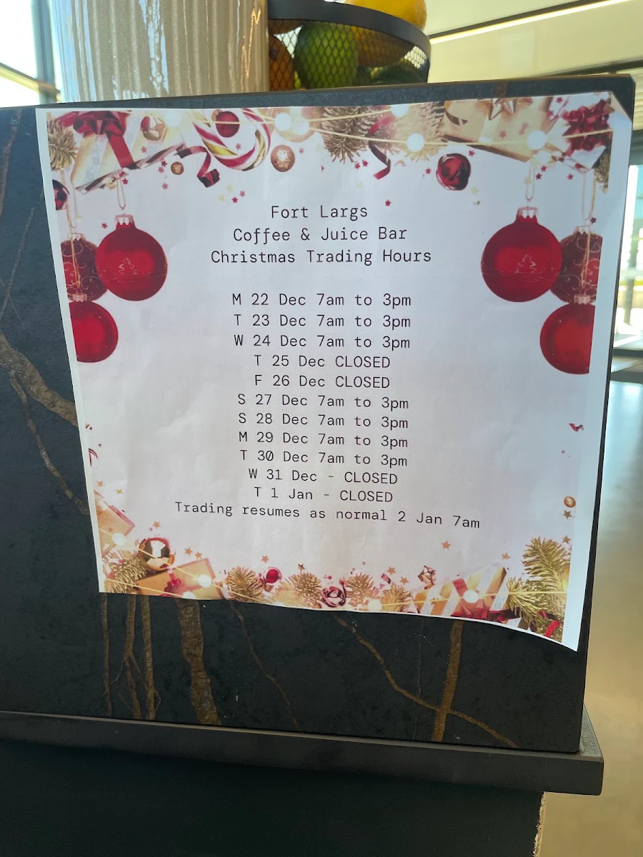Menu, Juic’d @ Fort Largs