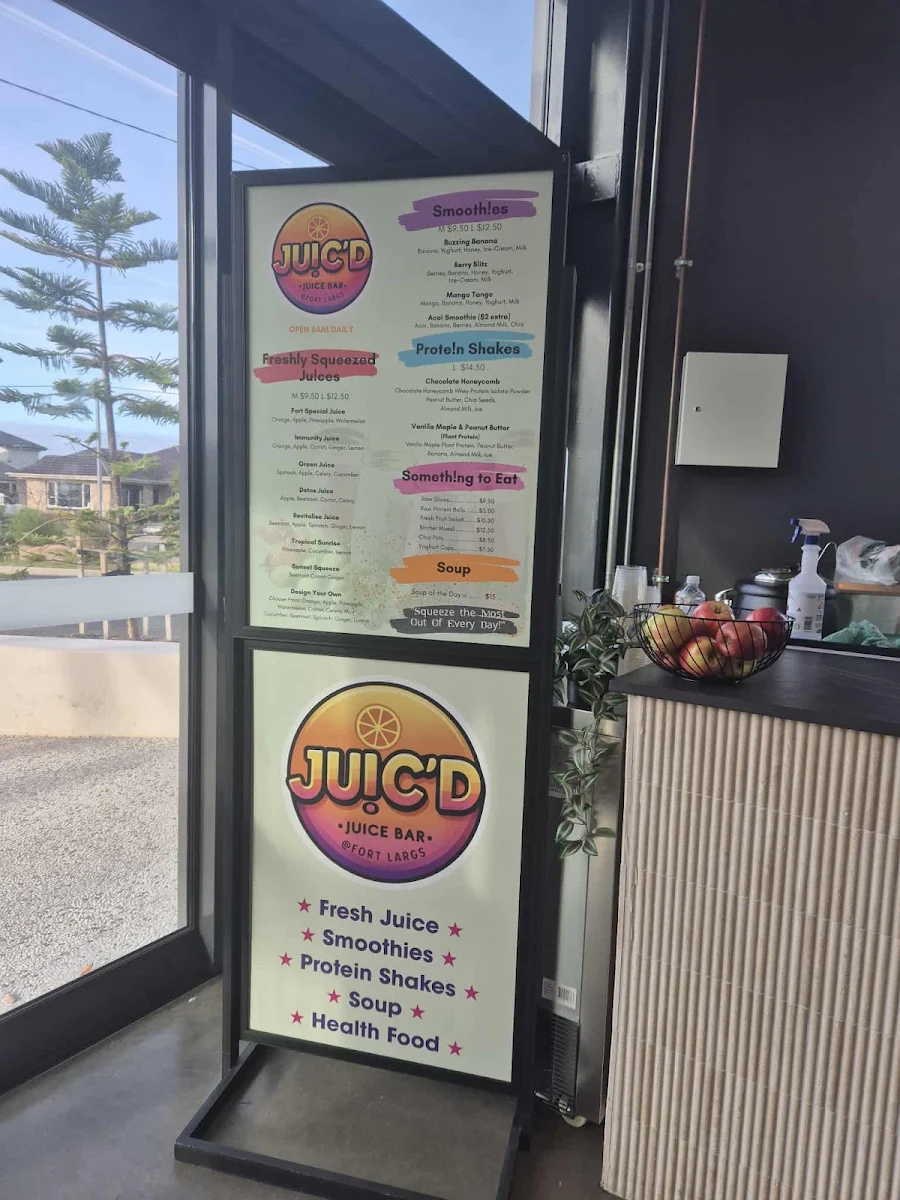 Menu, Juic’d @ Fort Largs