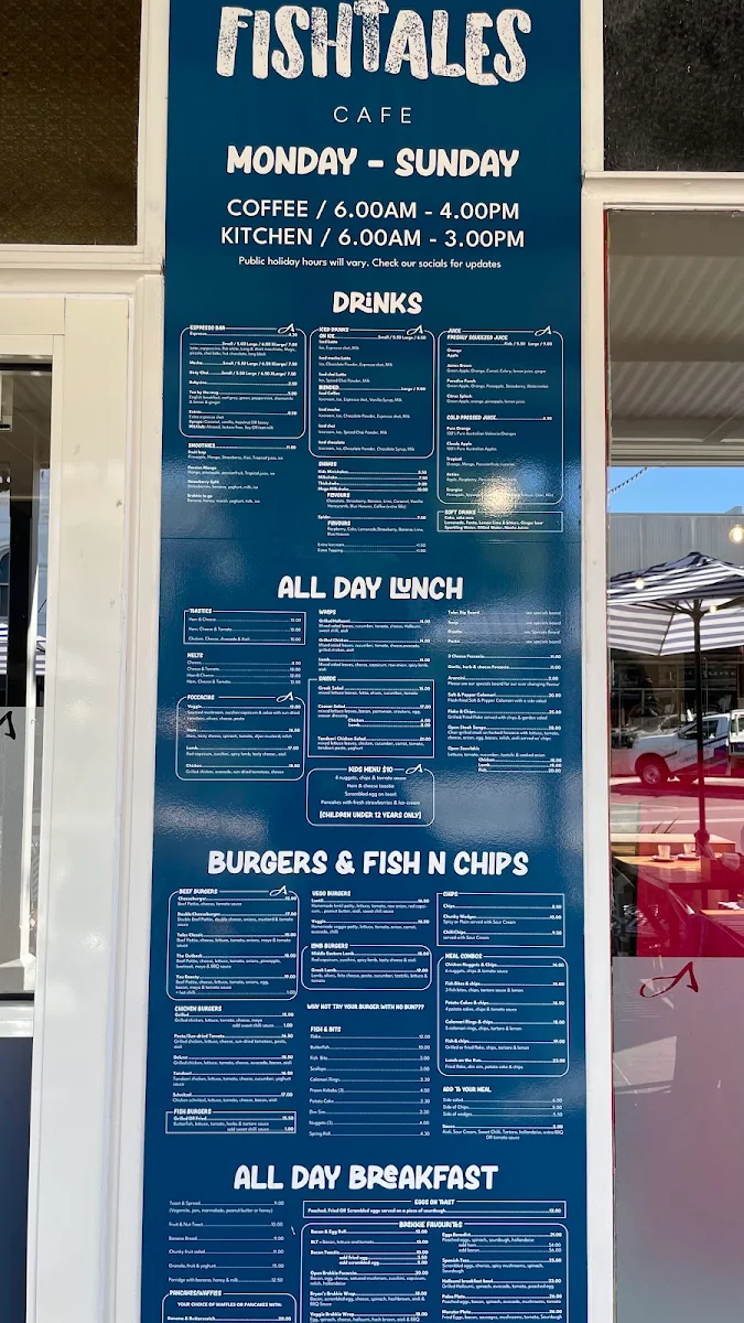 Menu, Fishtales Cafe