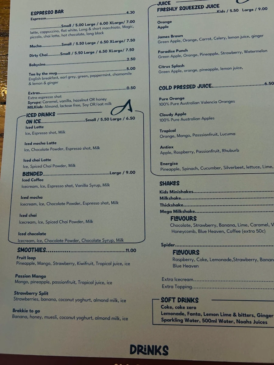 Menu, Fishtales Cafe