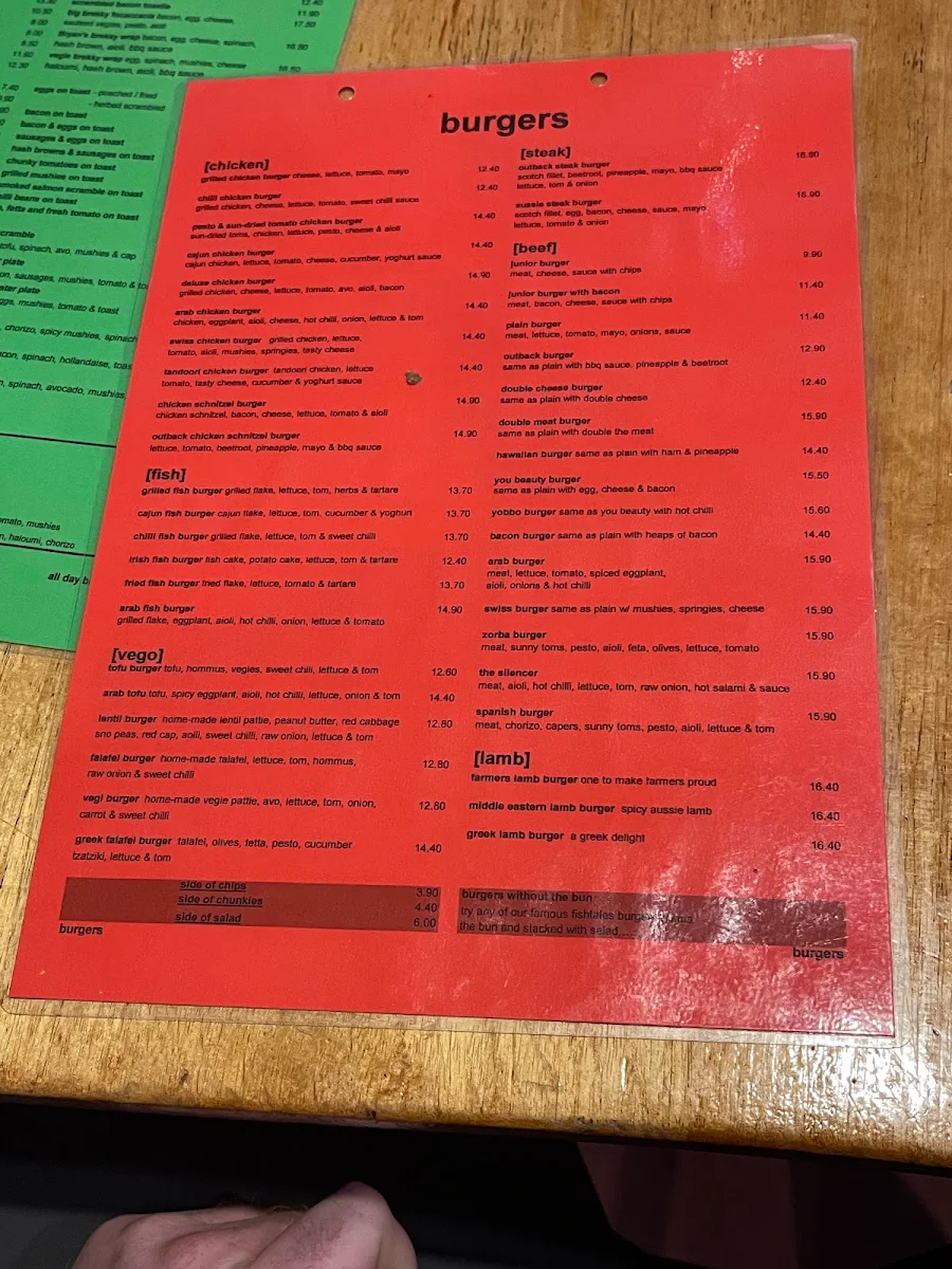 Menu, Fishtales Cafe