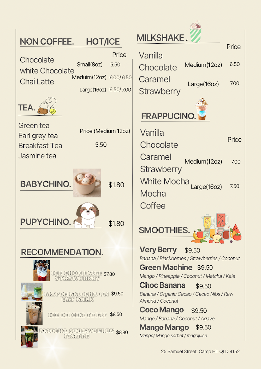 Menu, RAUR.COFFEE