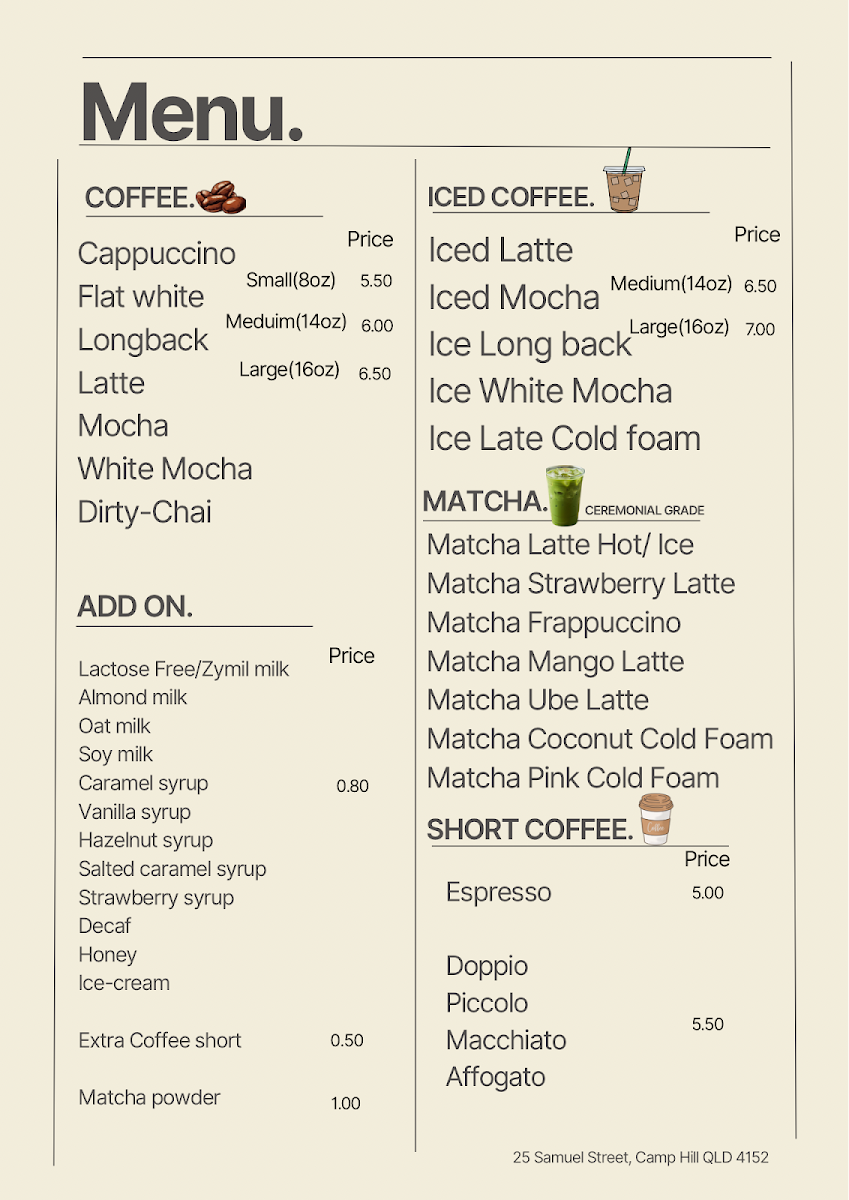 Menu, RAUR.COFFEE