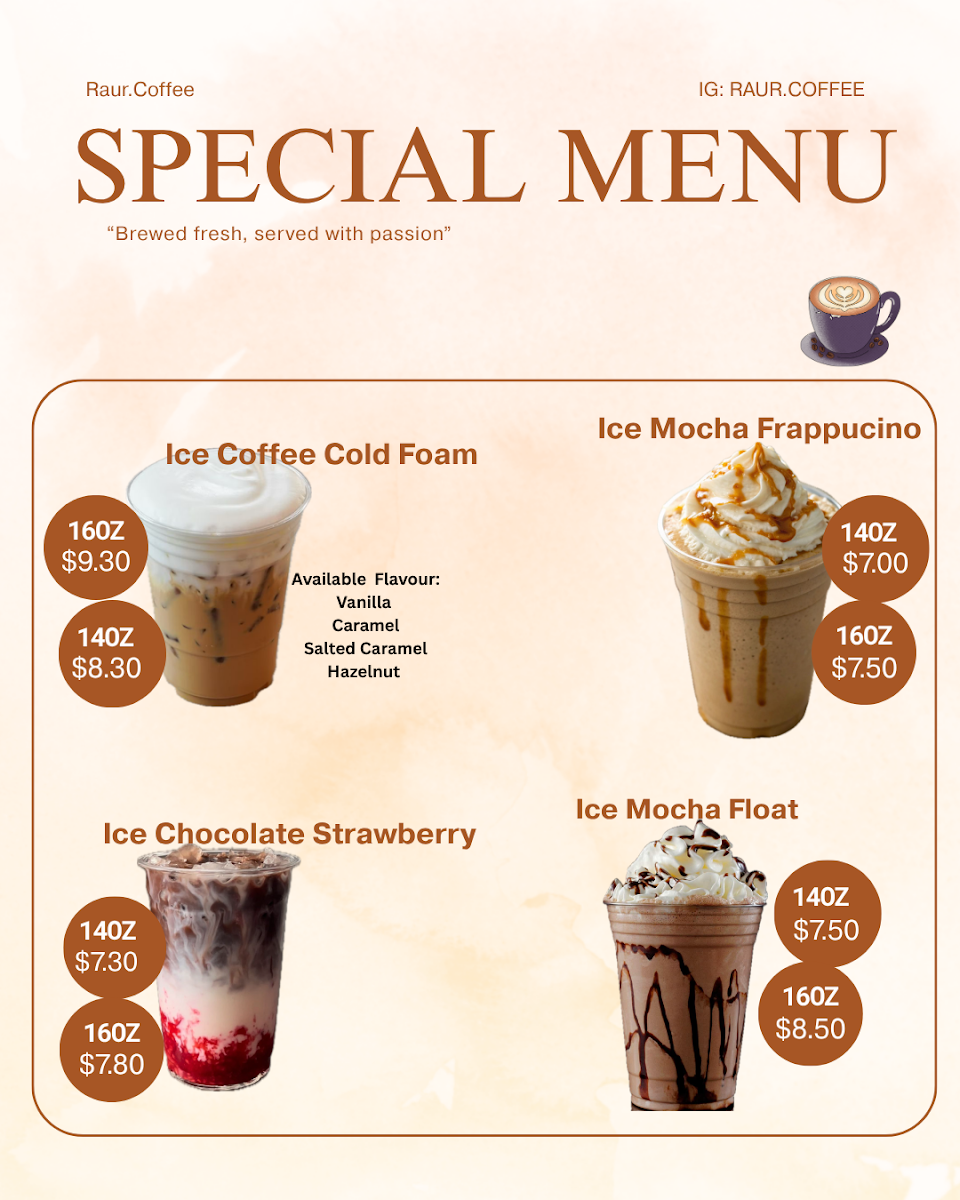 Menu, RAUR.COFFEE