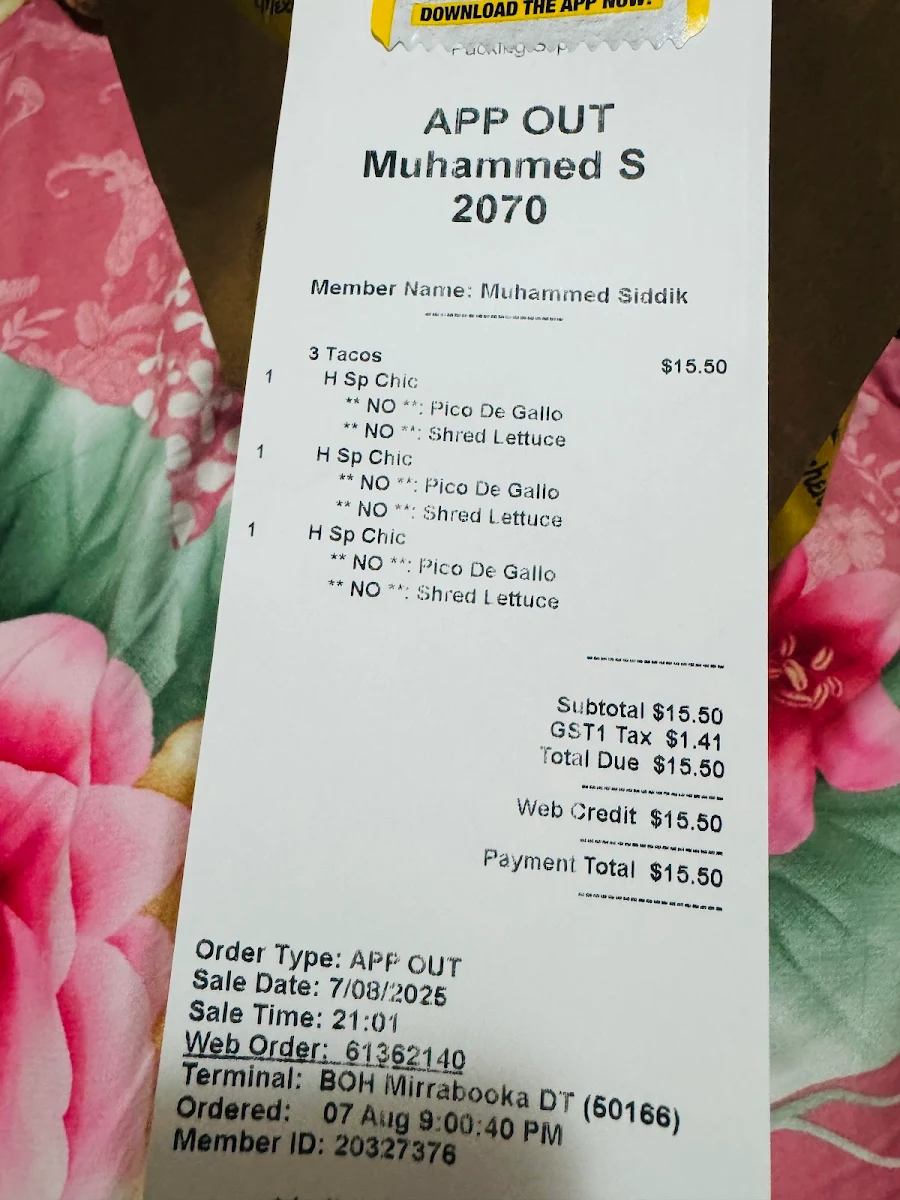 Menu, Guzman y Gomez - Mirrabooka