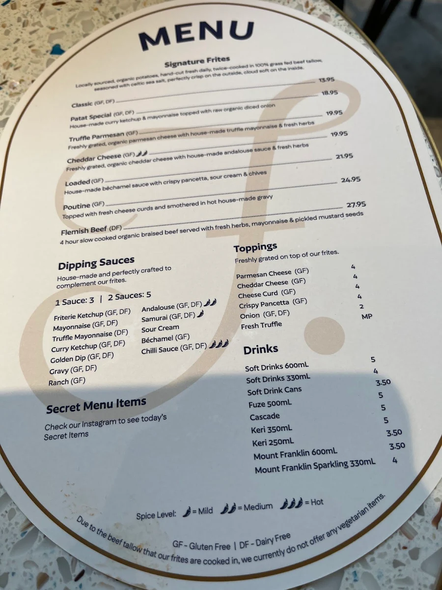 Menu, Friterie