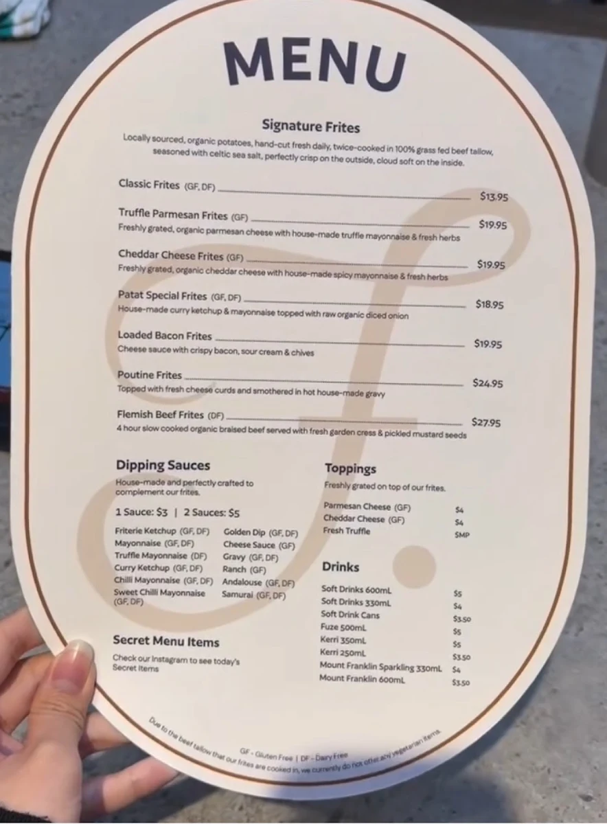Menu, Friterie