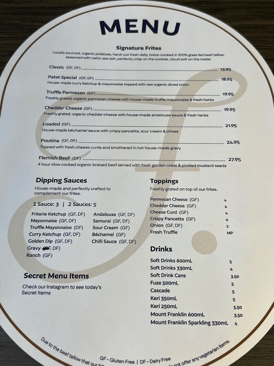 Menu, Friterie