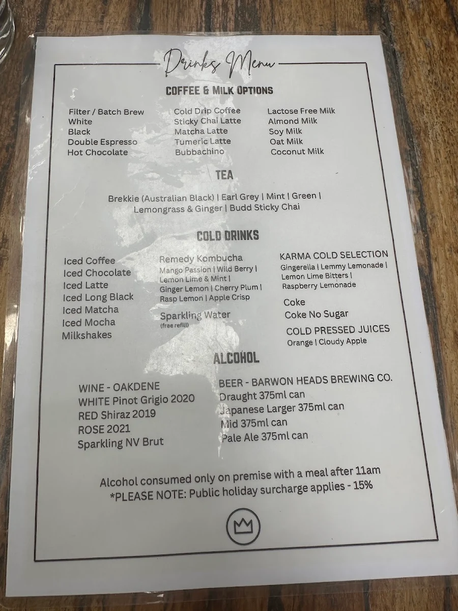 Menu, King Of The Castle Cafe