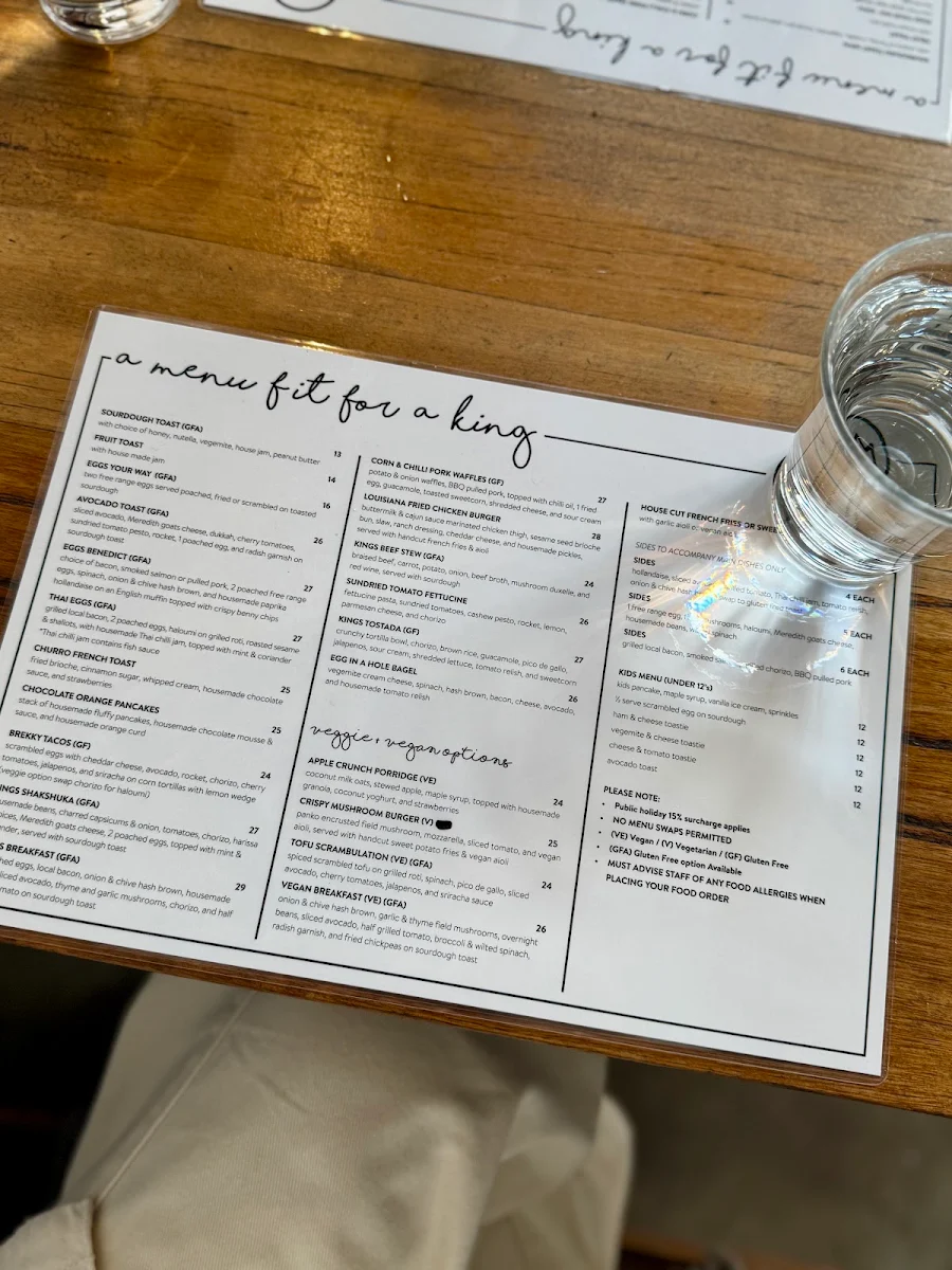 Menu, King Of The Castle Cafe