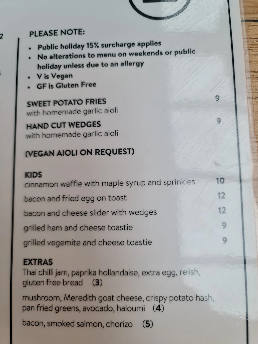 Menu, King Of The Castle Cafe