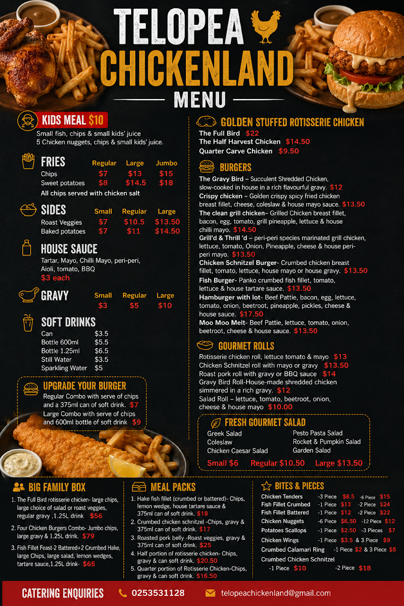 Menu, Telopea Chickenland
