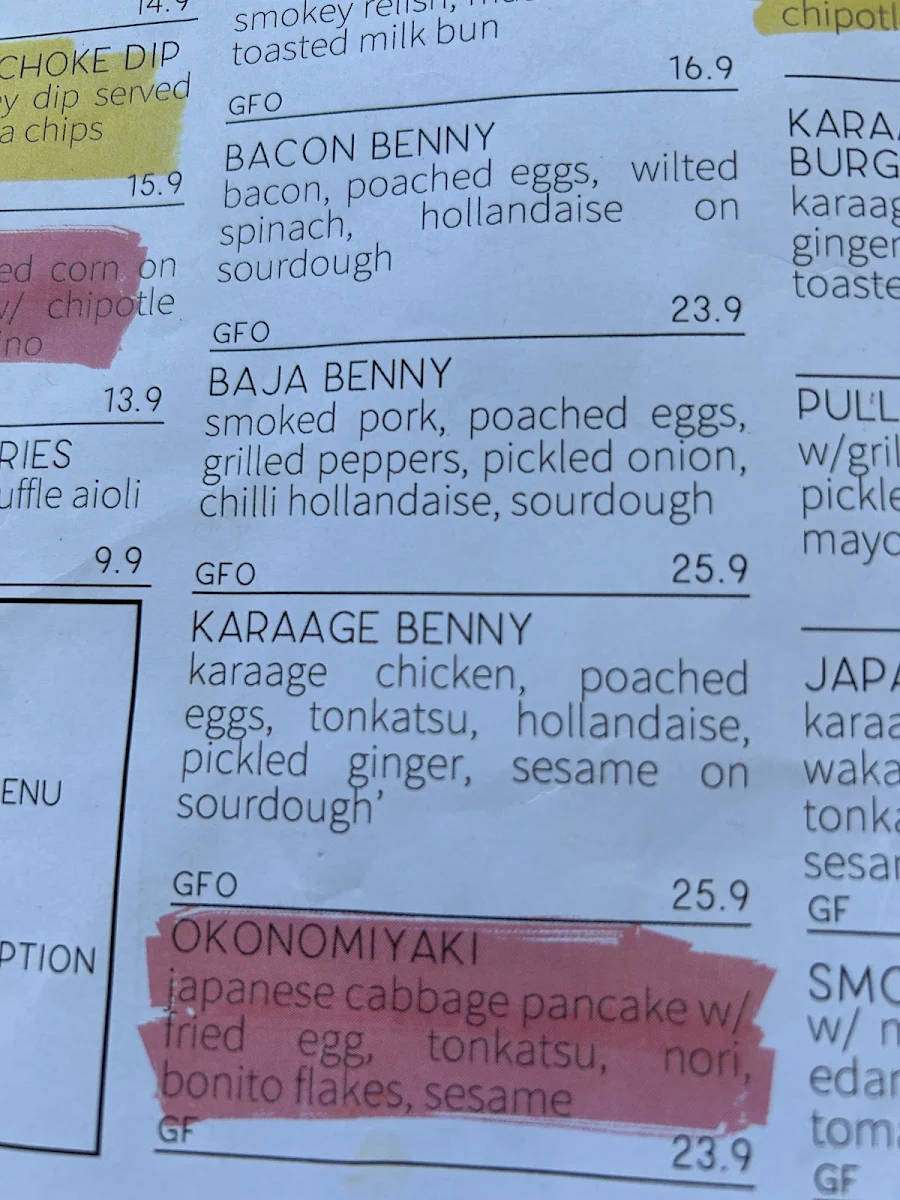 Menu, Tamborine Mountain Coffee Plantation