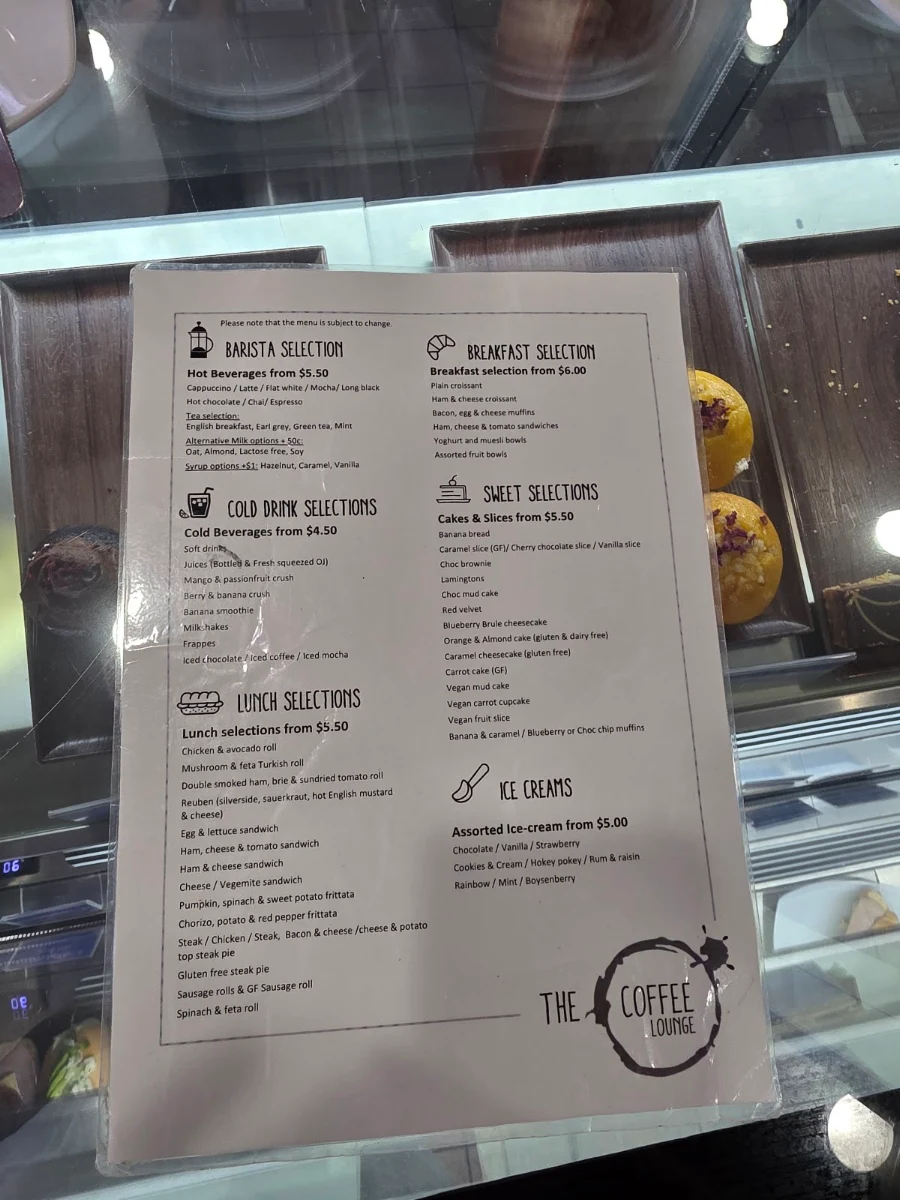 Menu, The Coffee Lounge