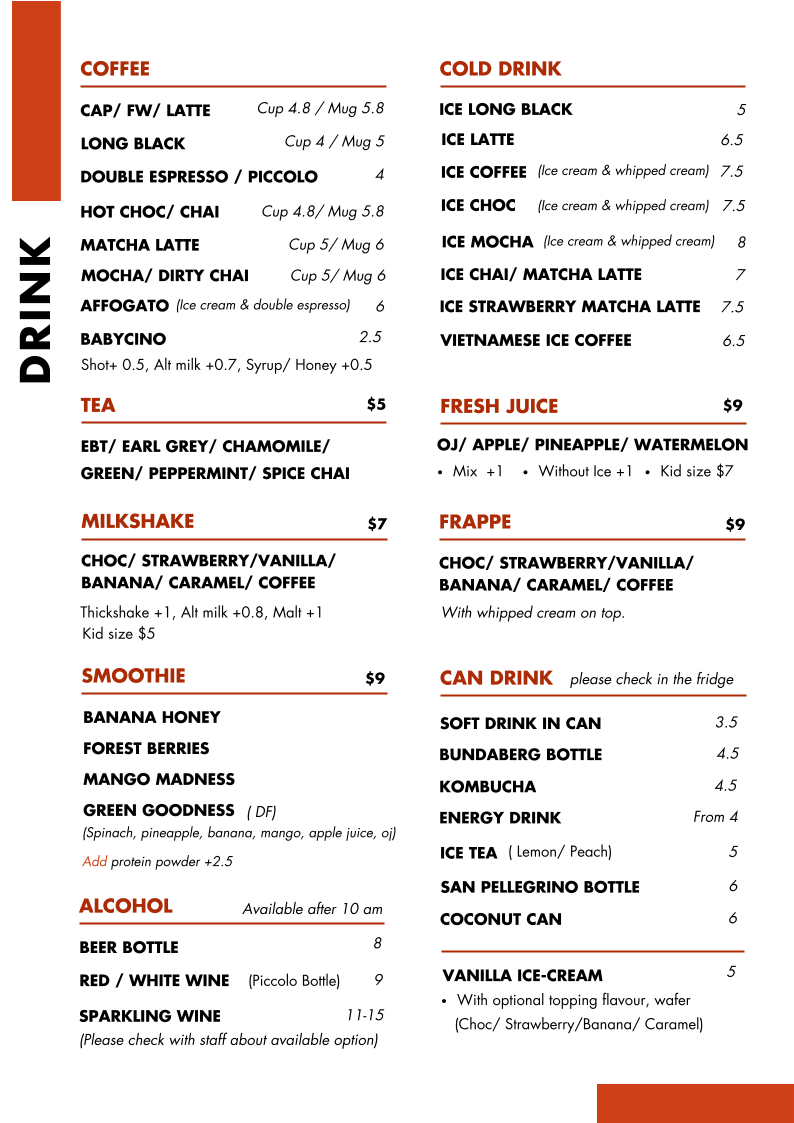 Menu, Cafe Venice