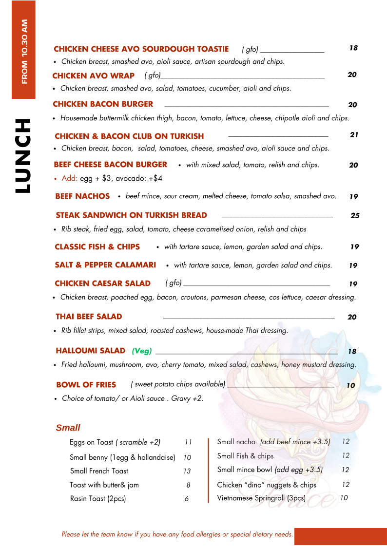 Menu, Cafe Venice