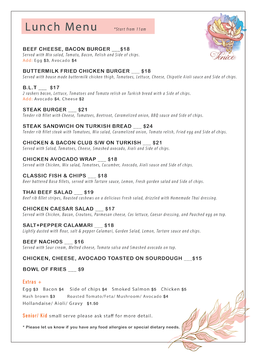 Menu, Cafe Venice