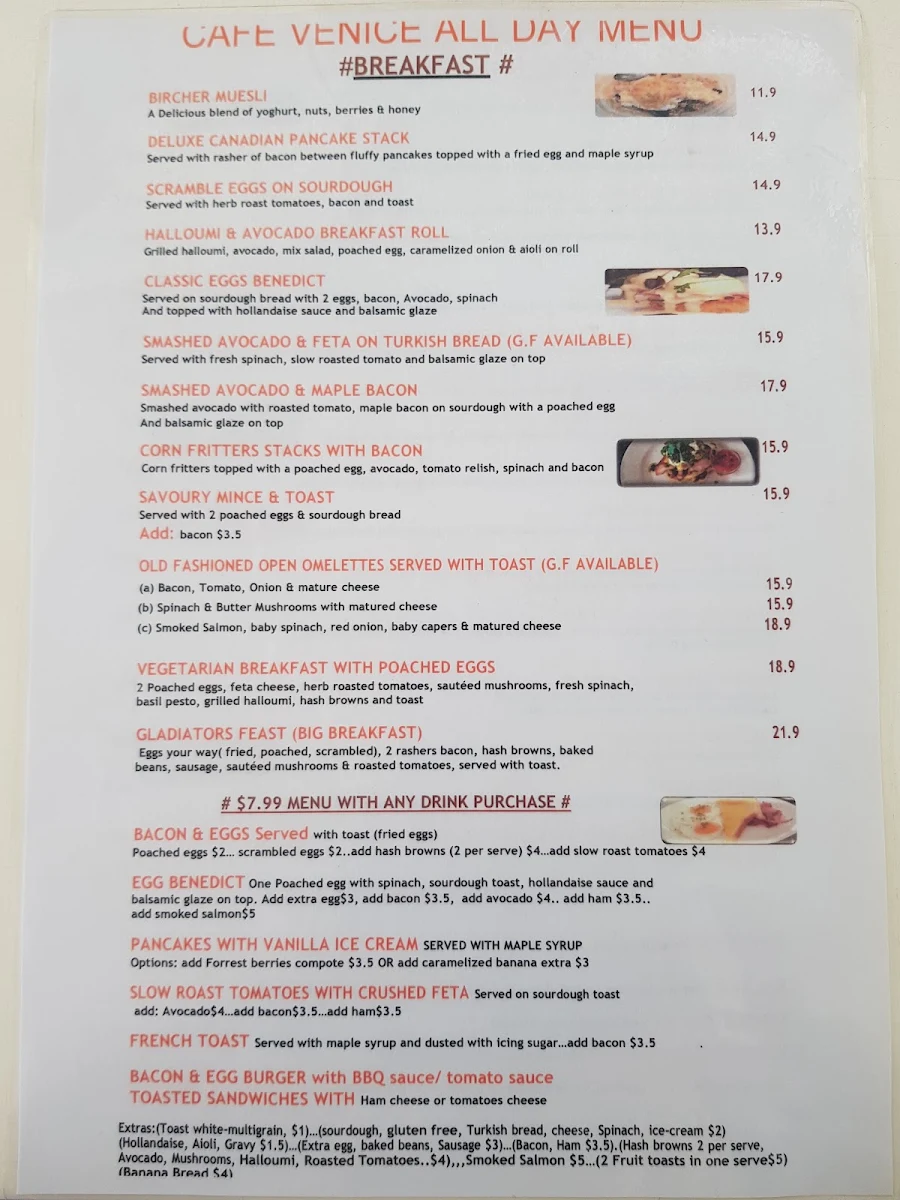 Menu, Cafe Venice