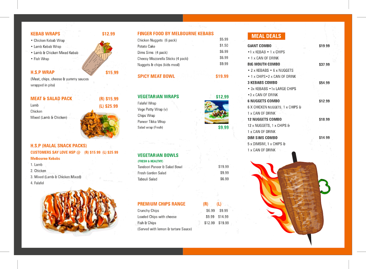 Menu, Melbourne Kebabs
