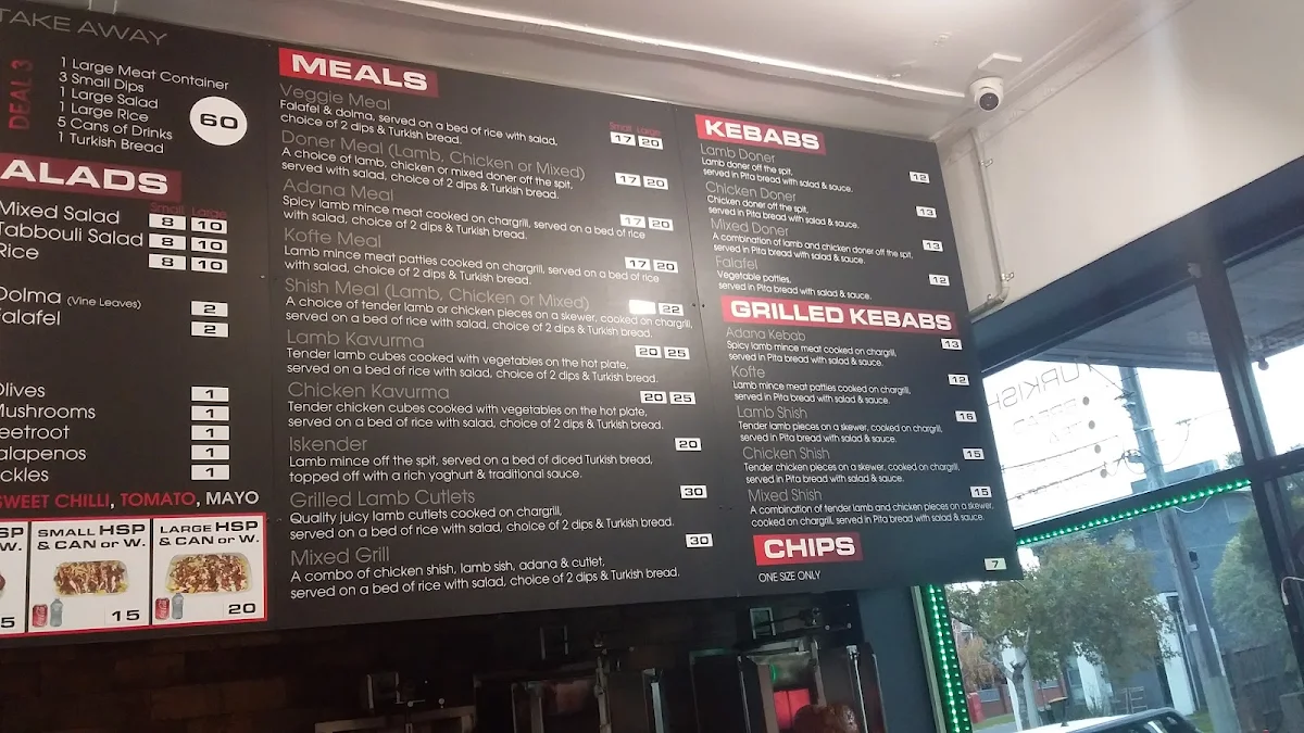 Menu, Melbourne Kebabs