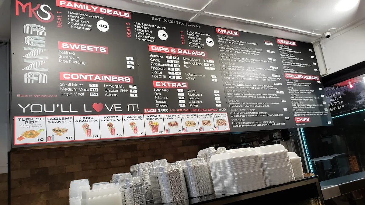 Menu, Melbourne Kebabs