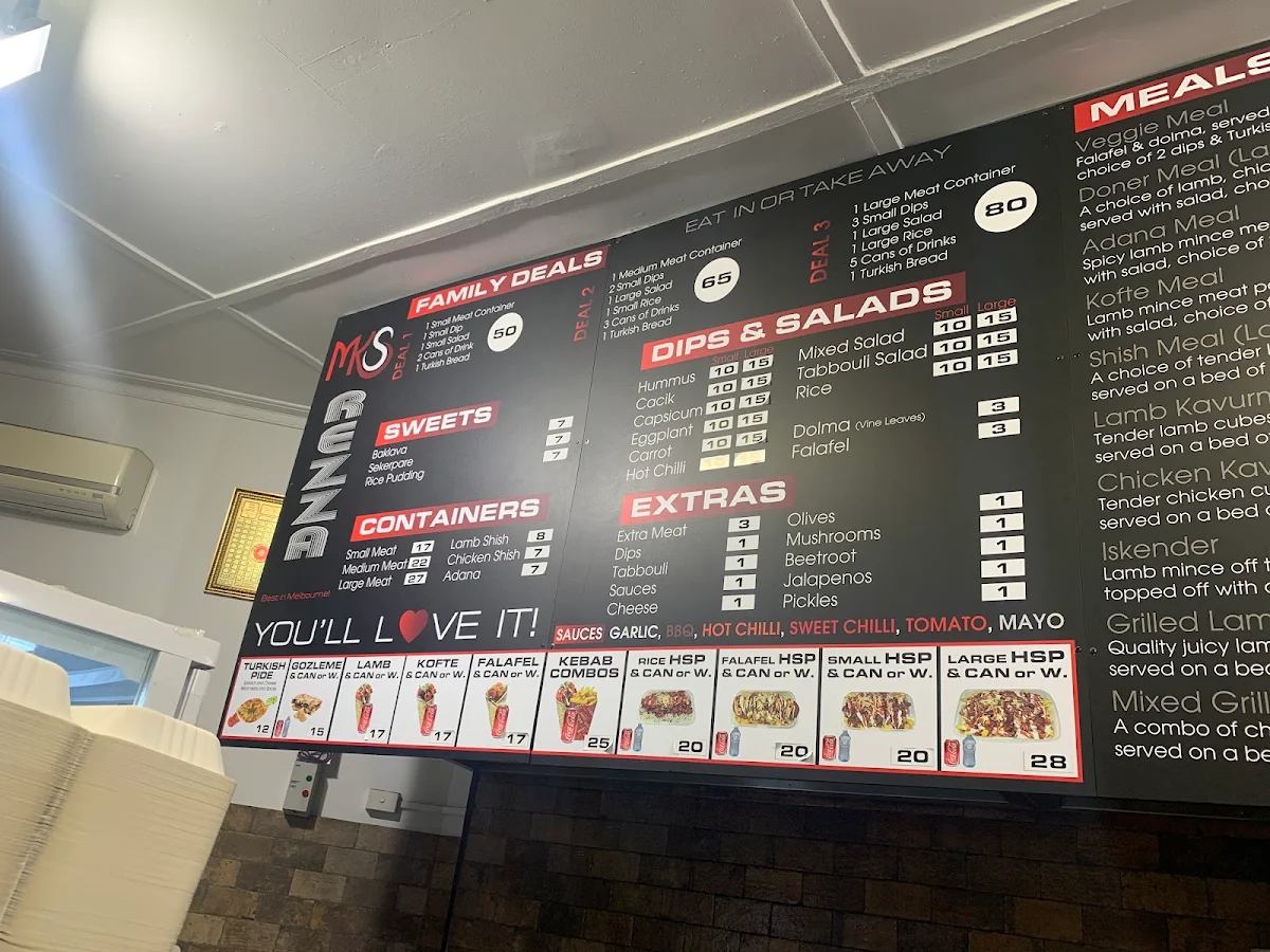 Menu, Melbourne Kebabs