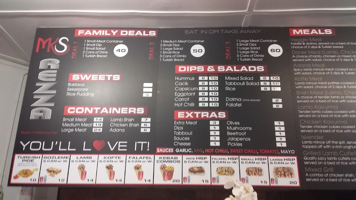 Menu, Melbourne Kebabs