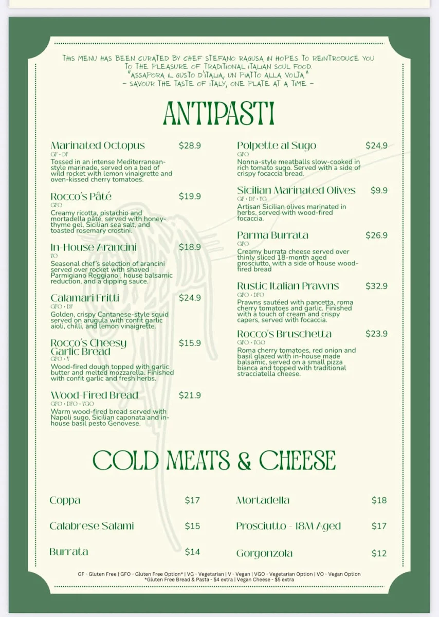 Menu, Rocco Italiano