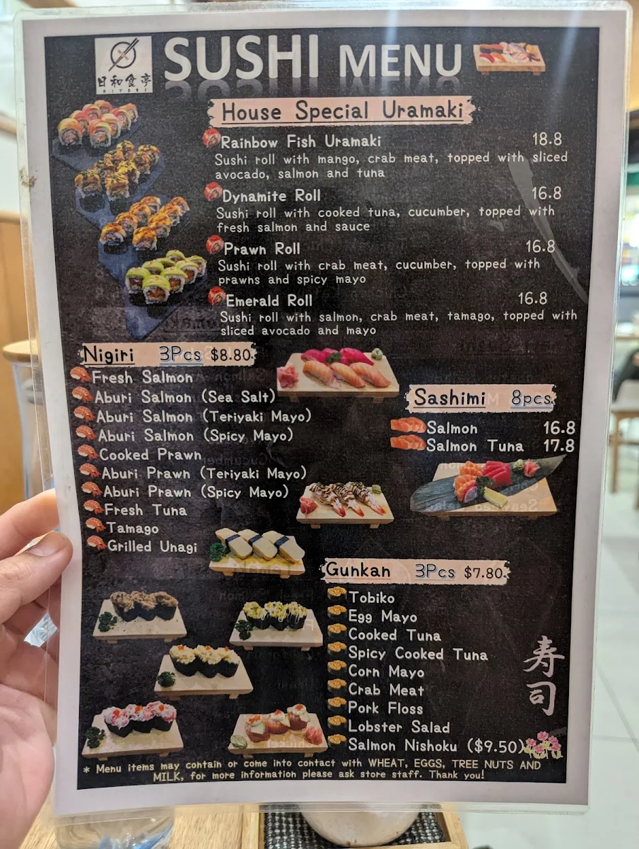Menu, Hiyori Japanese House