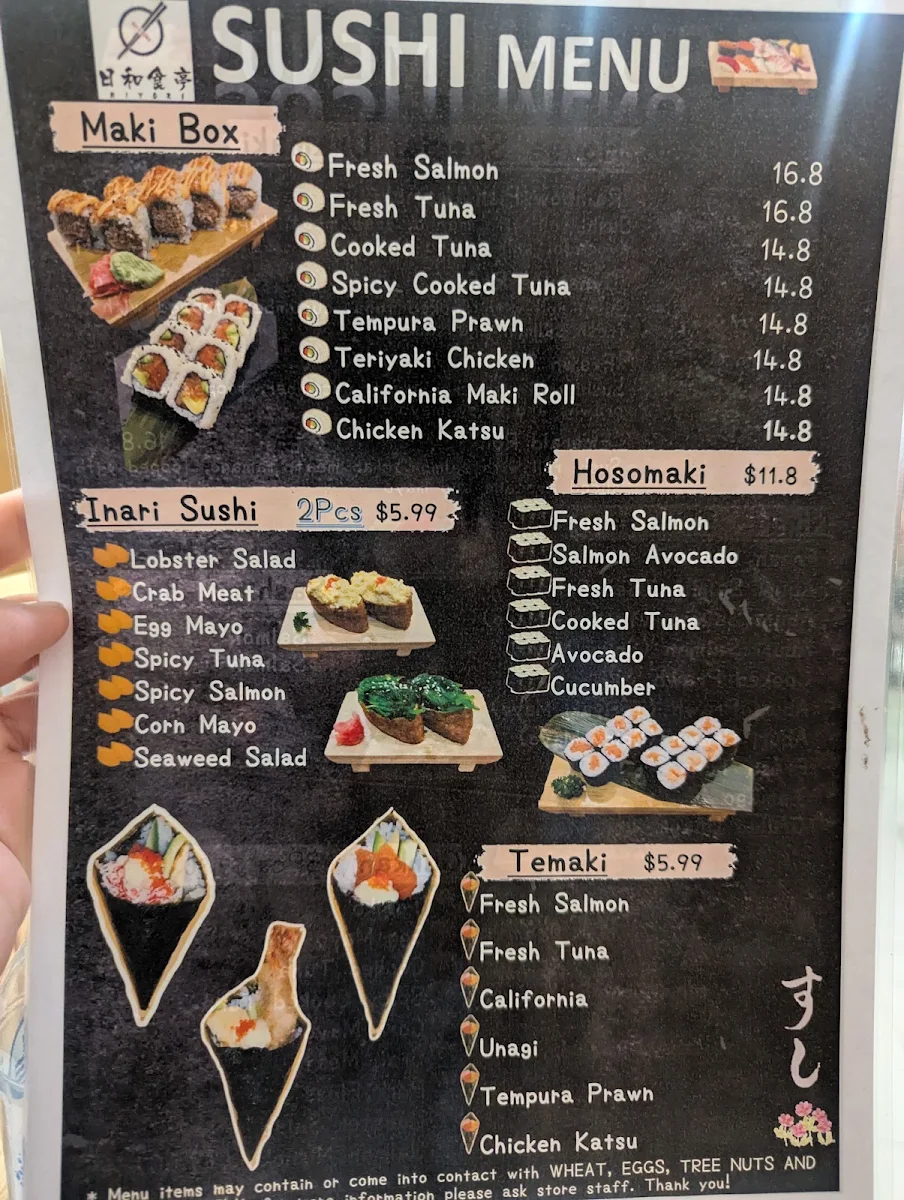 Menu, Hiyori Japanese House