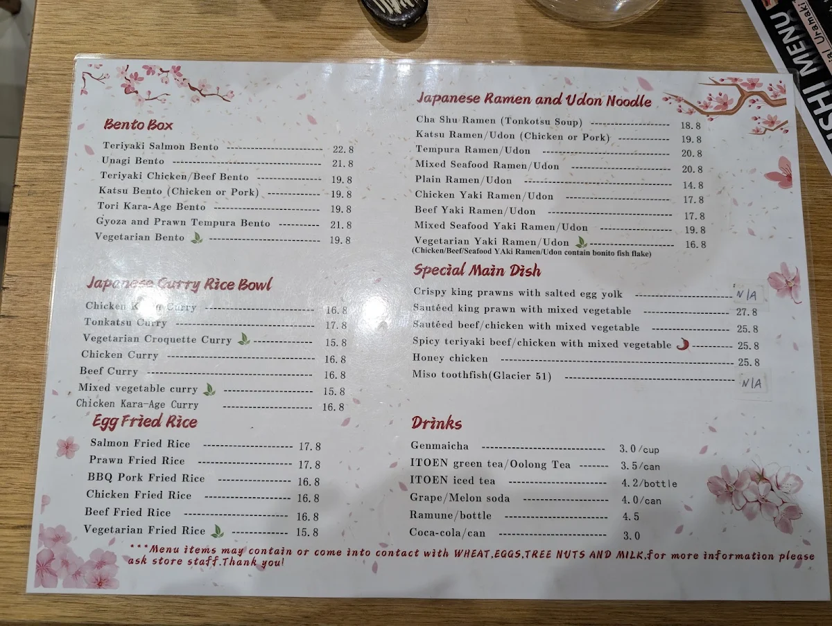 Menu, Hiyori Japanese House