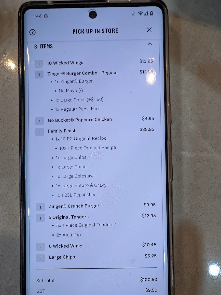 Menu, KFC Deer Park